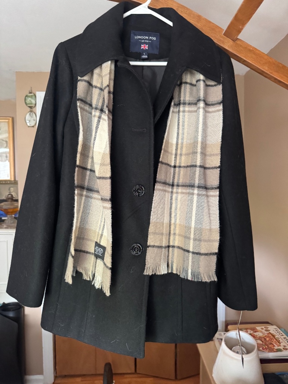 London Fog Black Coat large NWT